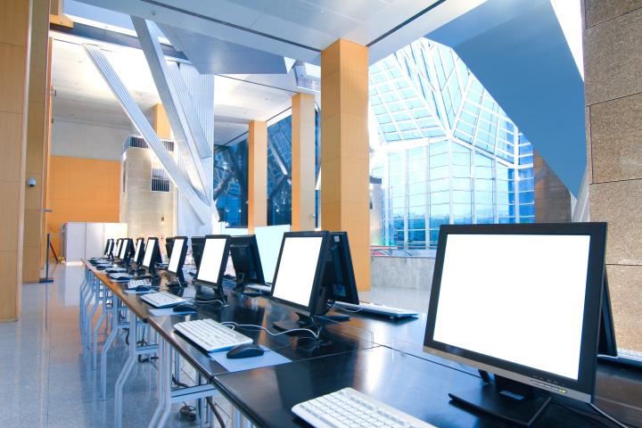 networking computers lined up on table